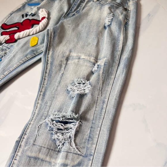 Vintage Public Supply co customized ripped Jeans embellished pop Art streetwear - Picture 7 of 16